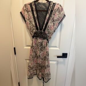Floral Pink and Gray Lace-Trim Women's Dress